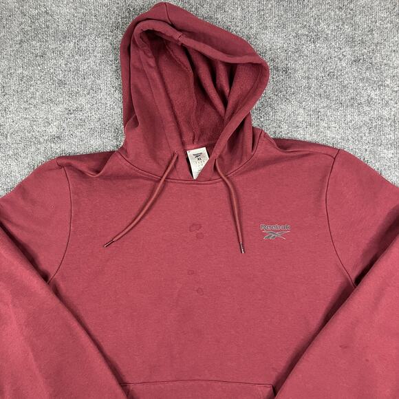 Reebok Hoodie Mens XL Maroon Pullover Fleece Sweatshirt Kangaroo Pocket Casual - Picture 1 of 9